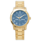 Personalized Gold Blue Dial Elegant Custom Gift Horloge (Voorkant)