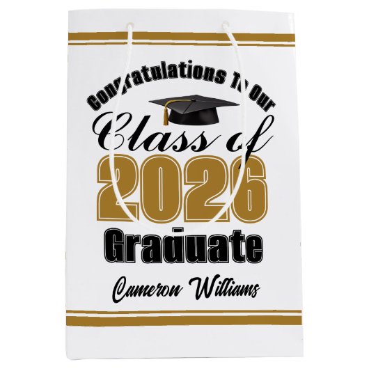 Personalized Gold Class of 2026 Graduation Medium Cadeauzakje (Voorkant)