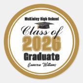 Personalized Gold Class of 2026 Graduation Party Ronde Sticker (Voorkant)
