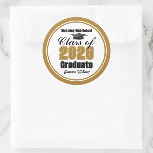Personalized Gold Class of 2026 Graduation Party Ronde Sticker (Tas)