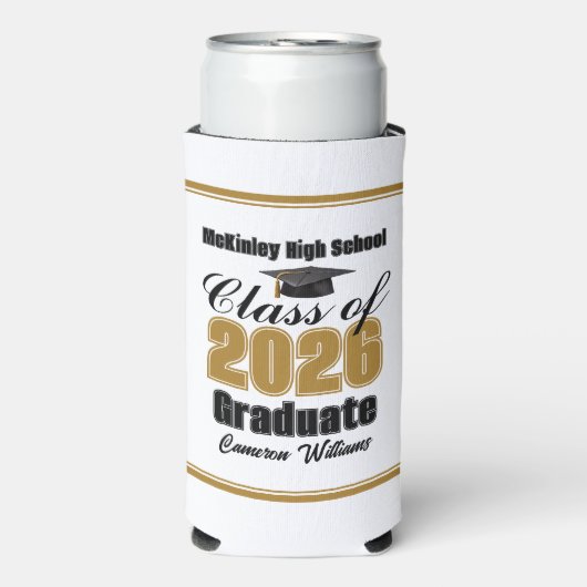 Personalized Gold Class of 2026 Graduation Party Seltzer Blikjeskoeler (Seltzer Voorkant)
