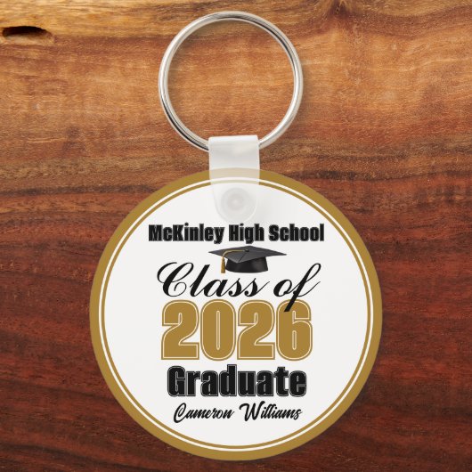 Personalized Gold Class of 2026 Graduation Party Sleutelhanger (Voorkant)