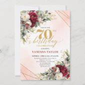 Personalized Gold Floral 70th Birthday Invitation Kaart (Voorkant)