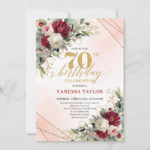 Personalized gold floral 70th birthday invite men kaart (Voorkant)