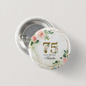 Personalized Gold & Floral 75th Custom Ronde Button 3,2 Cm (Voorkant /achterkant)