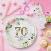 Personalized Gold & Floral Custom 70th  Papieren Bordje (Feest)