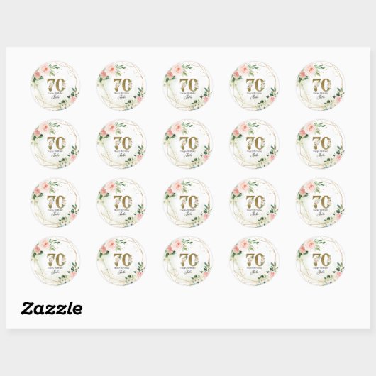Personalized Gold & Floral Custom 70th  Ronde Sticker (Vel)