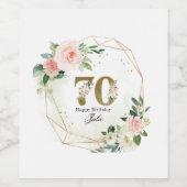 Personalized Gold & Floral Custom 70th Wijn Etiket (Enkel label)