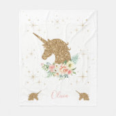 Personalized Gold Glitter Unicorn Blanket Fleece Deken (Voorkant)