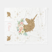 Personalized Gold Glitter Unicorn Blanket Fleece Deken (Voorkant (Horizontaal))