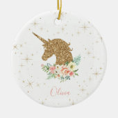 Personalized Gold Glitter Unicorn Keramisch Ornament (Voorkant)
