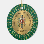 Personalized Gold Green Christmas Nutcracker Keramisch Ornament (Links)