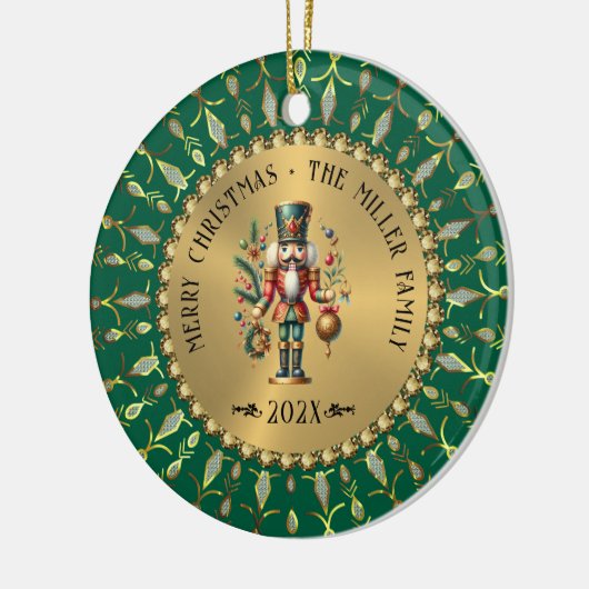 Personalized Gold Green Christmas Nutcracker Keramisch Ornament (Links)
