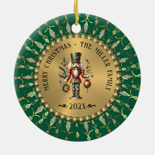 Personalized Gold Green Christmas Nutcracker Keramisch Ornament (Achterkant)
