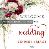 Personalized gold greenery wedding welcome sign  poster