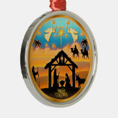 Personalized Gold Nativity "Merry Christmas" Metalen Ornament (Rechts)