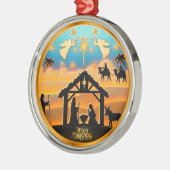 Personalized Gold Nativity "Merry Christmas" Metalen Ornament (Links)