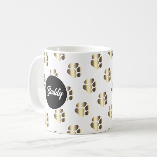 Personalized gold paws pattern pet lovers koffiemok (Voorkant links)