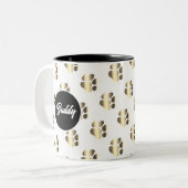 Personalized gold paws pattern pet lovers tweekleurige koffiemok (Voorkant links)