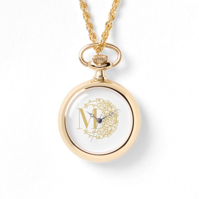 Personalized Gold Pocket Watch with Initial M  Horloge (Voorkant)