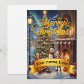 Personalized Gold Ribbon Winter  Christmas Card Feestdagenkaart (Voorkant / Achterkant)