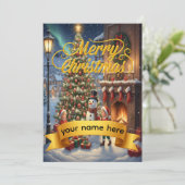 Personalized Gold Ribbon Winter  Christmas Card Feestdagenkaart (Staand voorkant)