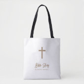Personalized Gold Script White Bible Study Tote Bag (Voorkant)