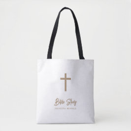 Personalized Gold Script White Bible Study Tote Bag