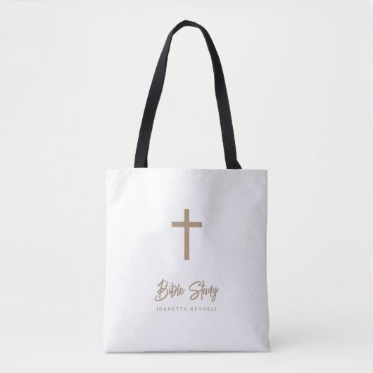 Personalized Gold Script White Bible Study Tote Bag (Voorkant)