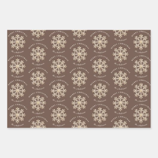 Personalized Gold Snowflake Christmas Inpakpapier Vel (Voorkant)