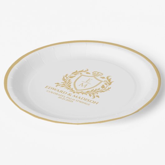 Personalized Gold Wedding Heraldic Shield Papieren Bordje (Gekanteld)