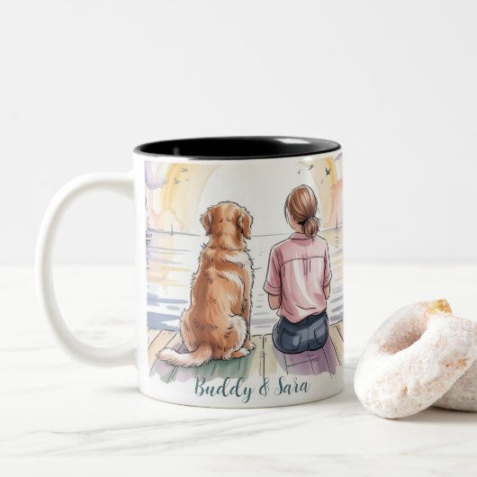 Personalized Golden Retriever Mom Mug - Custom Tweekleurige Koffiemok (Met donut)