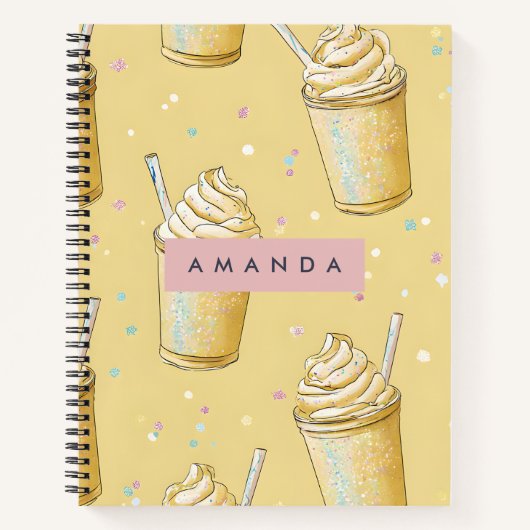 Personalized Golden Vanilla Milkshake Sparkle Notitieboek (Voorkant)