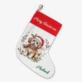 Personalized Goldendoodle Dog in Santa Hat  Kleine Kerstsok (Voorkant (Hangend))