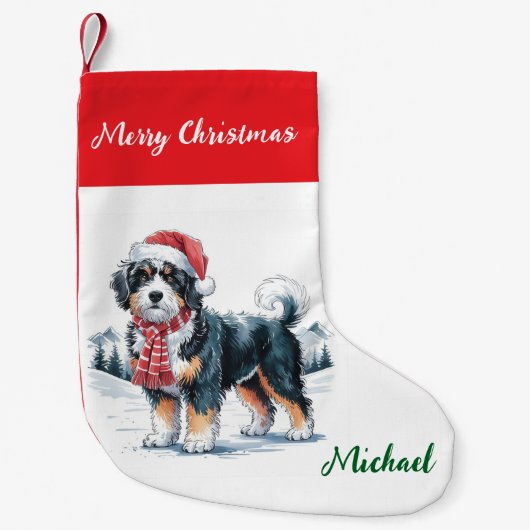 Personalized Goldendoodle Dog in Santa Hat  Kleine Kerstsok (Voorkant)