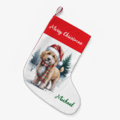 Personalized Goldendoodle Dog in Santa Hat  Kleine Kerstsok (Voorkant (Hangend))