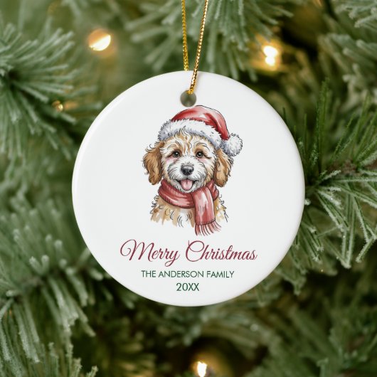 Personalized Goldendoodle Dog Santa Hat Christmas Keramisch Ornament (Boom)