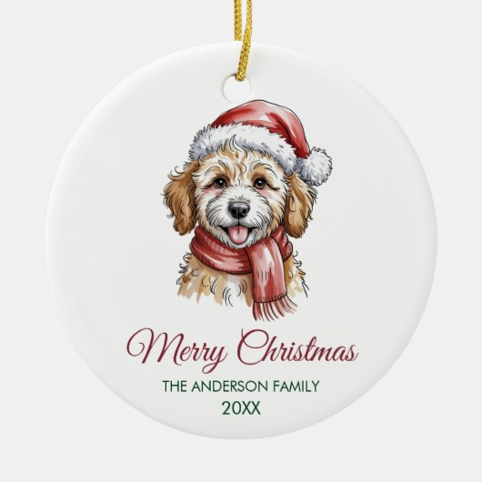 Personalized Goldendoodle Dog Santa Hat Christmas  Keramisch Ornament (Voorkant)