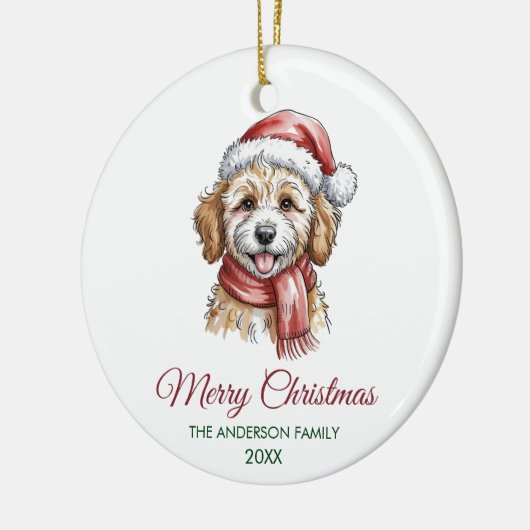 Personalized Goldendoodle Dog Santa Hat Christmas  Keramisch Ornament (Links)