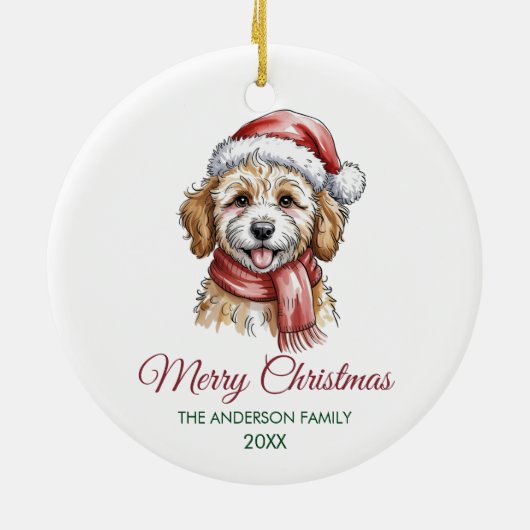 Personalized Goldendoodle Dog Santa Hat Christmas Keramisch Ornament (Achterkant)