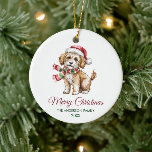 Personalized Goldendoodle Dog Santa Hat Christmas  Keramisch Ornament (Boom)