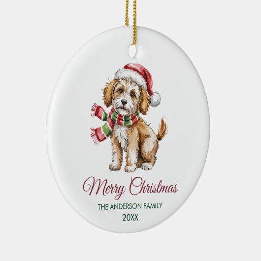 Personalized Goldendoodle Dog Santa Hat Christmas Keramisch Ornament (Rechts)
