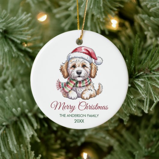 Personalized Goldendoodle Dog Santa Hat Christmas Keramisch Ornament (Boom)