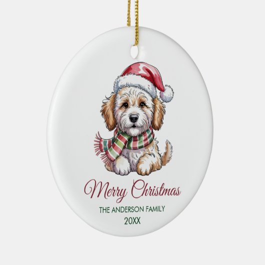Personalized Goldendoodle Dog Santa Hat Christmas Keramisch Ornament (Rechts)