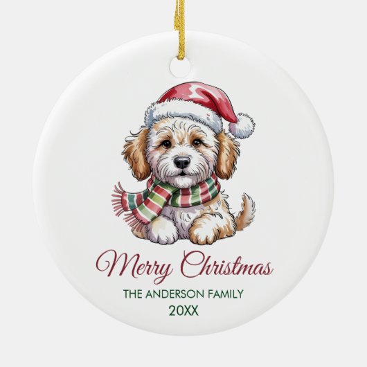 Personalized Goldendoodle Dog Santa Hat Christmas  Keramisch Ornament (Achterkant)