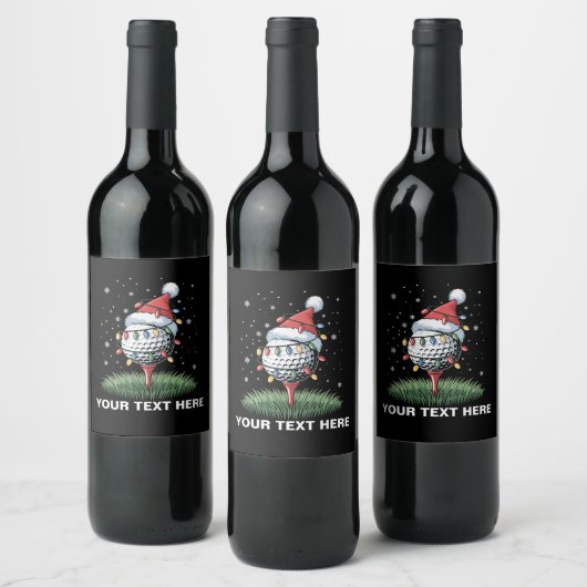 Personalized Golf Ball Christmas Tree Santa Hat  Wijn Etiket (Flessen)
