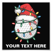 Personalized Golf Ball Santa Hat Christmas Lights Foto Afdruk (Voorkant)
