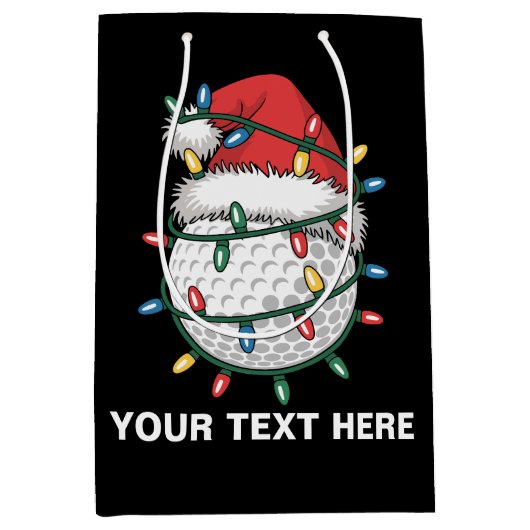Personalized Golf Ball Santa Hat Christmas Lights Medium Cadeauzakje (Voorkant)