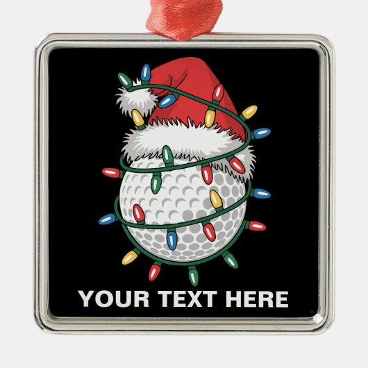 Personalized Golf Ball Santa Hat Christmas Lights Metalen Ornament (Voorkant)
