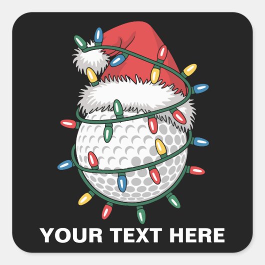Personalized Golf Ball Santa Hat Christmas Lights Vierkante Sticker (Voorkant)
